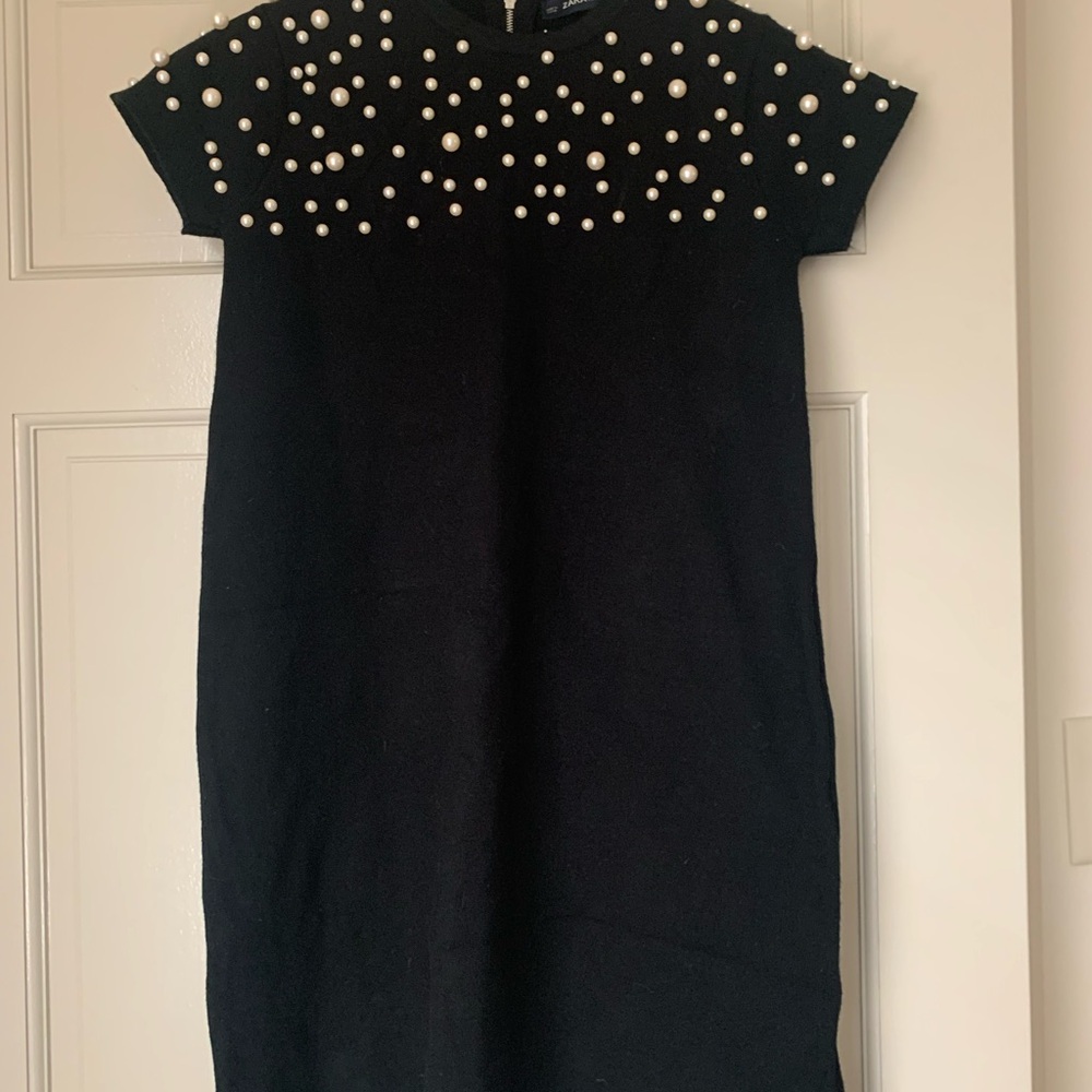 Zara Black Dress with Pearl Accents